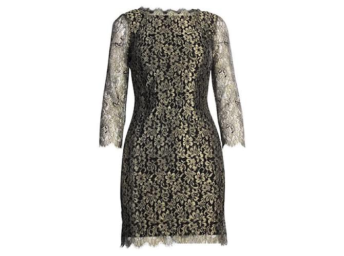 DIANE VON FURSTENBERG Golden Lace Dress Silk Viscose Nylon  ref.1287322