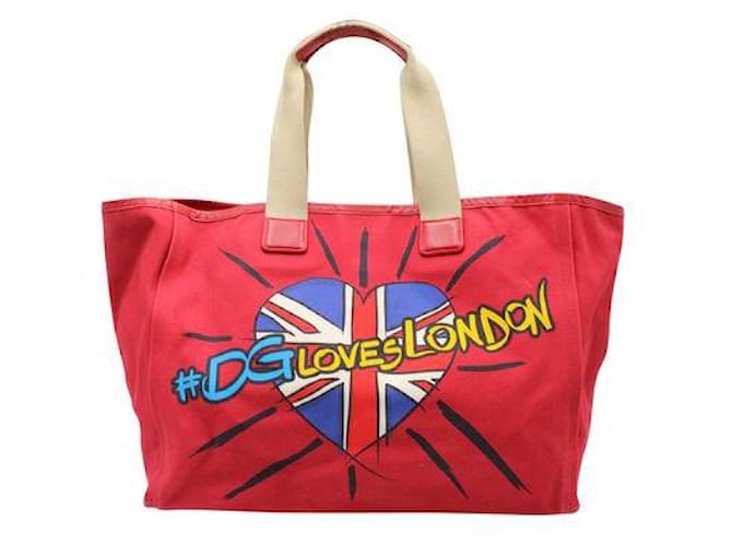 Borsa tote #Dgloveslondon in tela rossa Dolce & Gabbana Rosso  ref.1287328