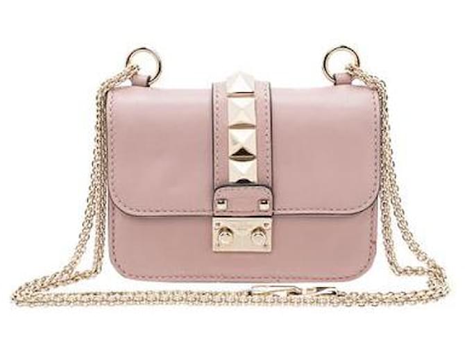 Valentino Small Rockstud Glam Lock Flap Bag Pink Leather  ref.1287340