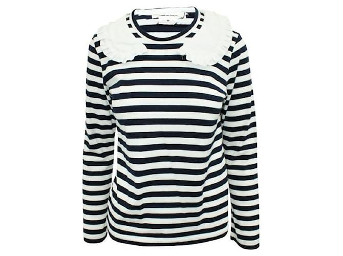 Comme Des Garcons White And Navy Blue Striped Blouse Cotton  ref.1287350