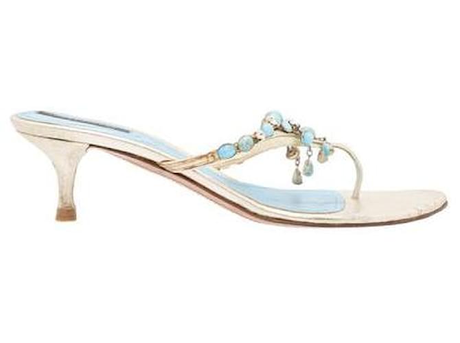 Sergio Rossi Metallic Embellished Sandals Turquoise Leather  ref.1287354