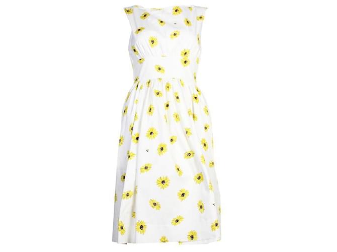 Autre Marque ZEITGENÖSSISCHES DESIGNER-Kleid mit Gänseblümchen-Print Weiß Baumwolle Elasthan  ref.1287394