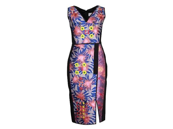 Peter Pilotto Vestido com enfeite floral Preto Seda Poliéster  ref.1287433