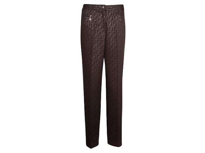 Fendi Pantalon coupe droite à logo vintage Suede Polyester Marron  ref.1287437