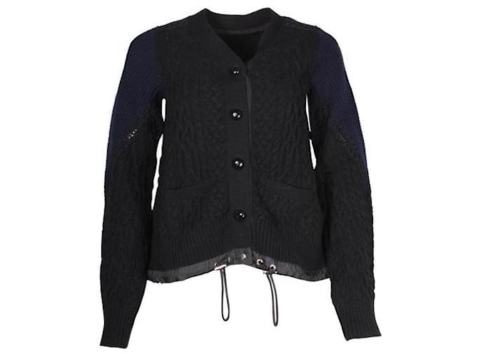 Sacai Black & Navy Cable Knit Sweater Wool  ref.1287444