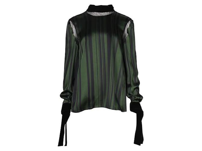 Autre Marque ADEAM Dark Green Striped Pajama Blouse Polyester  ref.1287451