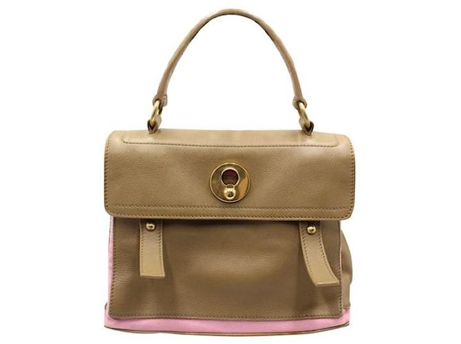 Yves Saint Laurent Taupe/Pink Leather and Canvas Muse Two Way Bag Cloth  ref.1287453