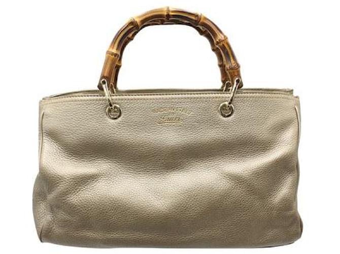 Gucci Bamboo Shopper Leather Tote in Gold Golden  ref.1287454