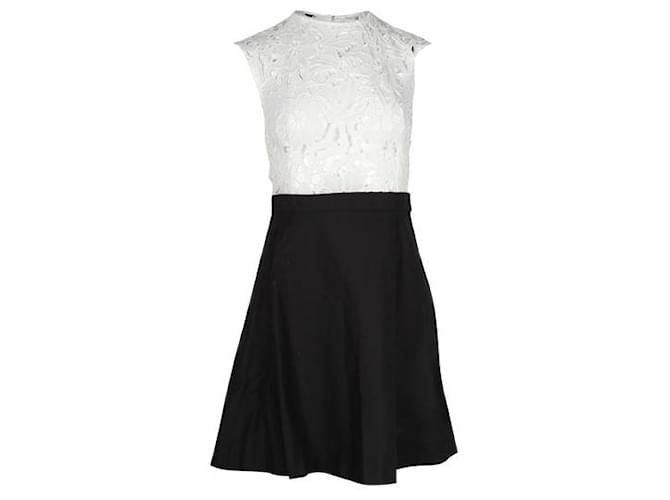 Sandro White and Black Lace Embroidery Dress Polyester  ref.1287479
