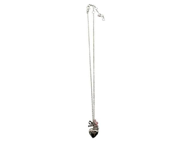 Dior Heart Charm Pendant Necklace Silvery Steel  ref.1287480