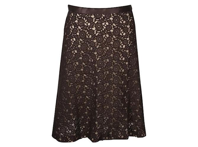 Dolce & Gabbana Brown Lace A-Line Midi Skirt Wool Acrylic  ref.1287495