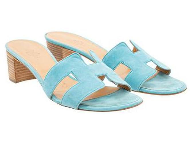 Hermès Sandale Oasis en daim turquoise Hermes Suede  ref.1287502