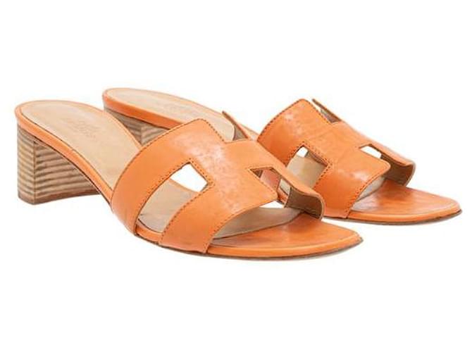 Hermès Sandalo Hermes Oasis Arancione Pelle  ref.1287510