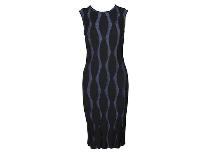 Autre Marque Contemporary Designer Black & Shimmering Blue Bodycon Dress Viscose  ref.1287517