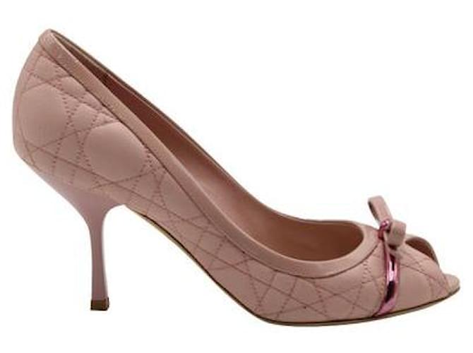 Dior Cannage Peep Toes Pink Lambskin  ref.1287559