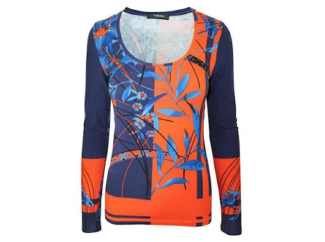 Versace Orange & Blue Print Long Sleeve Blouse Multiple colors Cotton  ref.1287561