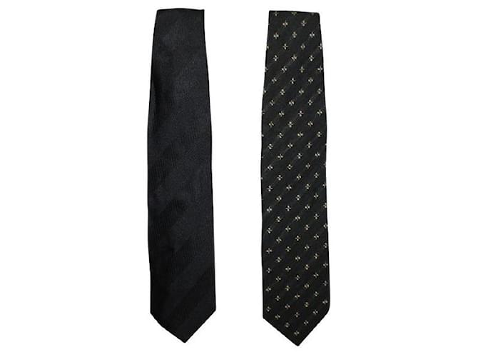 Autre Marque CONTEMPORARY DESIGNER Set of Two Ties: Brown Print Tie & Dark Grey Silk Viscose Nylon  ref.1287578