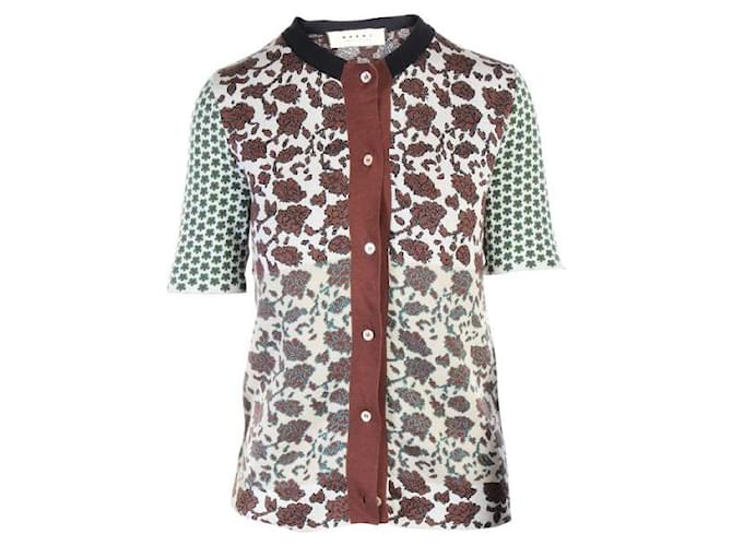 MARNI Brown Print Floral Cardigan Multiple colors Cotton Polyester Nylon Acetate  ref.1287586