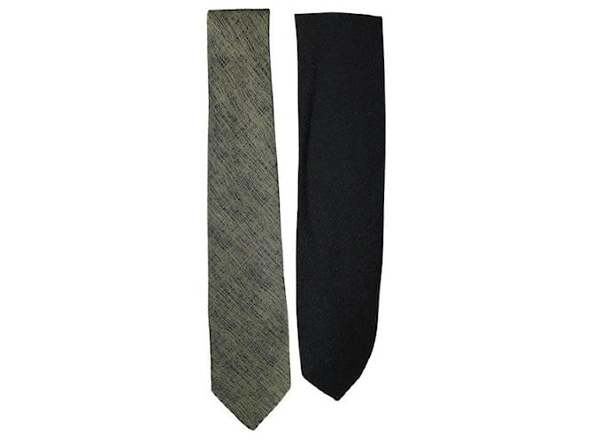 GIORGIO ARMANI Set of Two Ties: Green and black Silk  ref.1287589