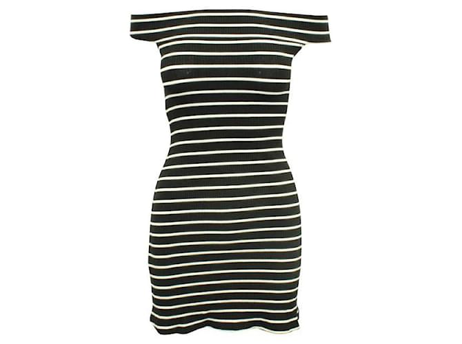 REFORMATION Mini Striped Off-Shoulder Dress Black  ref.1287607