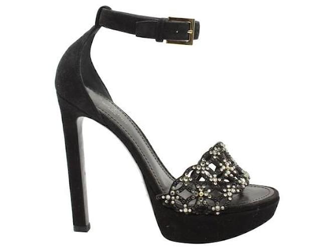 Louis Vuitton Crystal Embellishment Black Suede Heels  ref.1287612