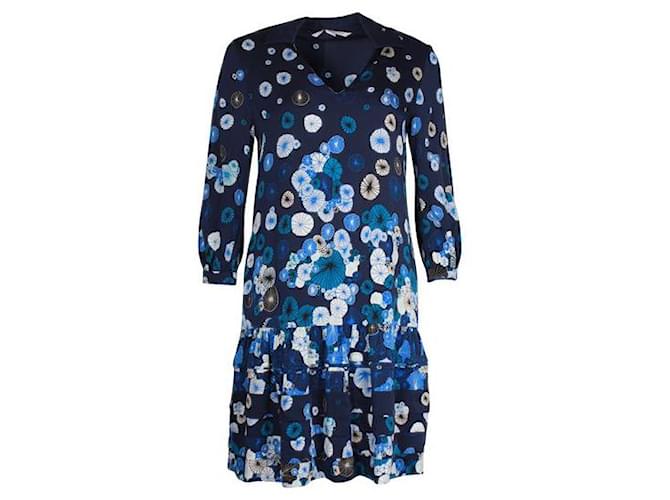 Diane Von Furstenberg Susie Navy Blue Dress Suede Silk  ref.1287615