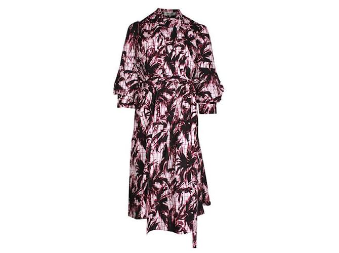 Diane Von Furstenberg Black and Pink Print Wrap around Dress Cotton  ref.1287624