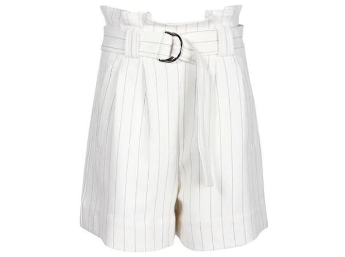Ganni Pantalones cortos blancos con cinturón Poliéster Viscosa Elastano  ref.1287629
