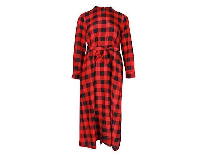 Autre Marque Black & Red Checked Shirt Dress Silk Cotton  ref.1287630