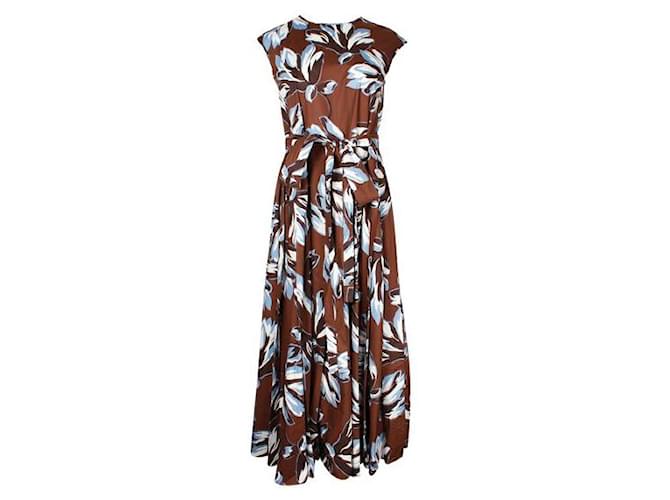 Autre Marque Vestido largo plisado floral marrón y azul Algodón  ref.1287631