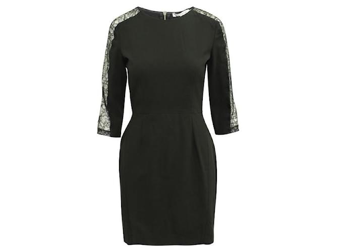 Sandro Mini Black Dress with Lace Sleeves Polyester Viscose Elastane  ref.1287641