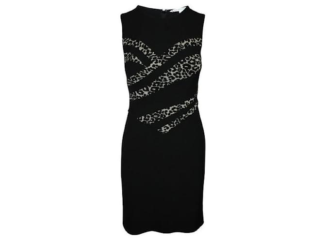 Diane Von Furstenberg Schmal geschnittenes schwarzes Kleid mit Animal-Print-Einsätzen Baumwolle Polyester Viskose Elasthan  ref.1287684