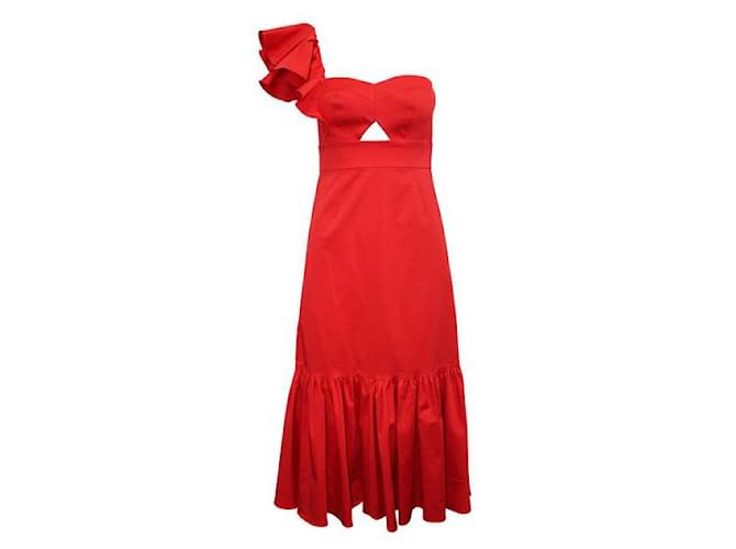 Autre Marque ZEITGENÖSSISCHES DESIGNER-Abendkleid in leuchtendem Rot mit einem Ärmel Schweden Baumwolle  ref.1287685