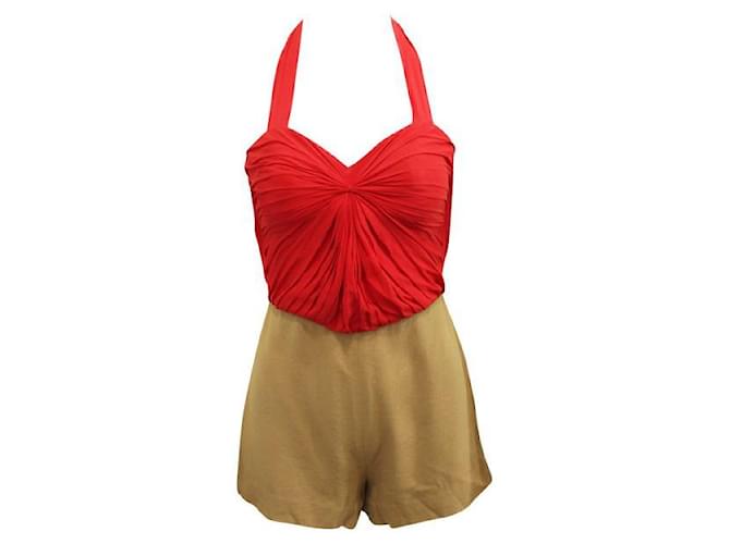 Autre Marque VATANIKA Red and Brown Romper with Pleated Front Polyester  ref.1287686