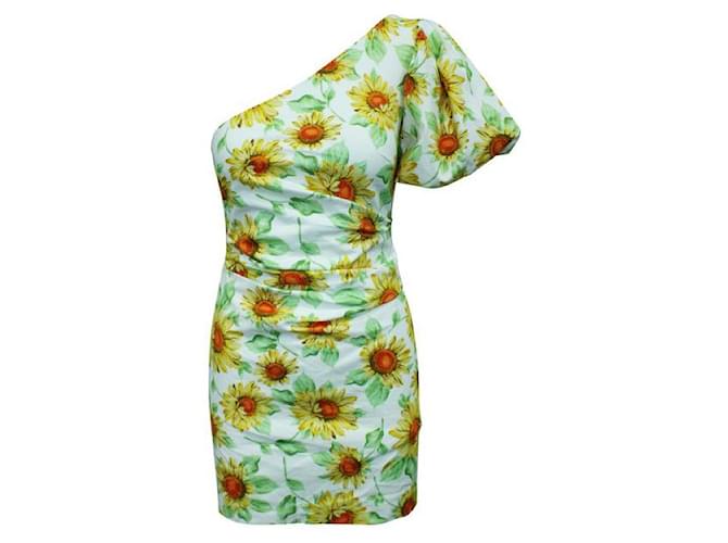 Autre Marque CONTEMPORARY DESIGNER One Sleeve Sunflower Print Dress Cotton Viscose Elastane  ref.1287694