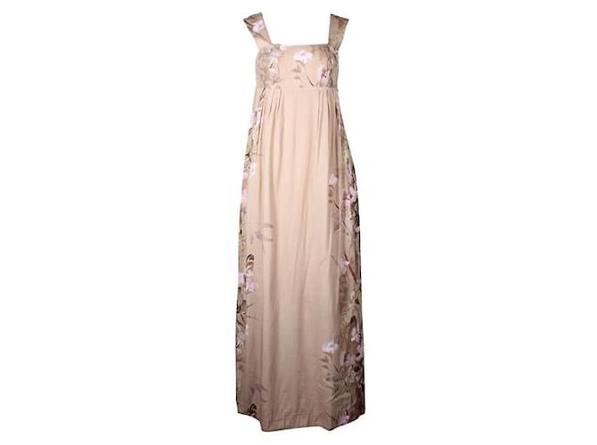 Autre Marque CONTEMPORARY DESIGNER Anthropologie Light Brown & Pink Flower Pattern Maxi Dress Cotton  ref.1287723