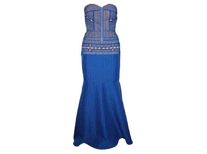 Autre Marque ZEITGENÖSSISCHES DESIGNER-Trägerloses, blaues, besticktes Kleid Polyester  ref.1287729