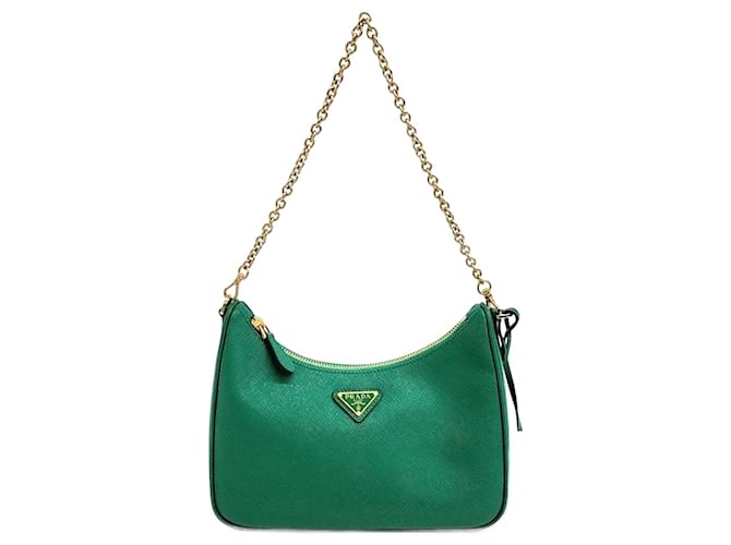 Prada  Saffiano Lux Chain Hobo Bag Green  ref.1287771