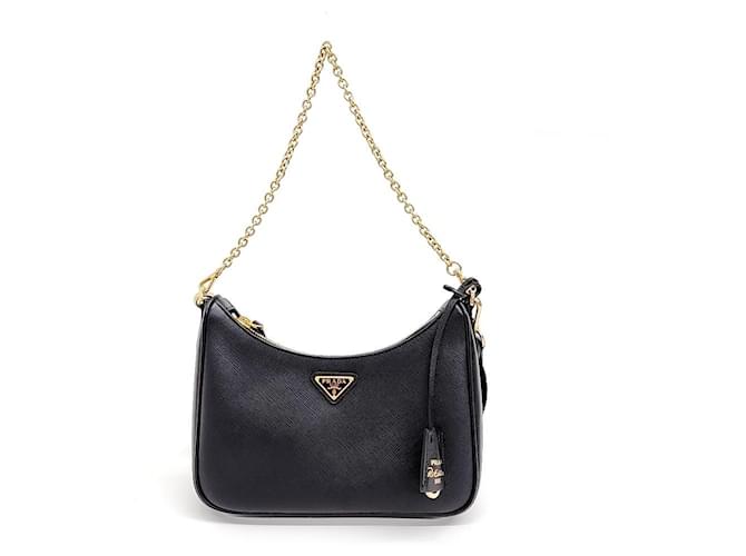 Prada  Saffiano Lux Chain Hobo Bag Black  ref.1287777