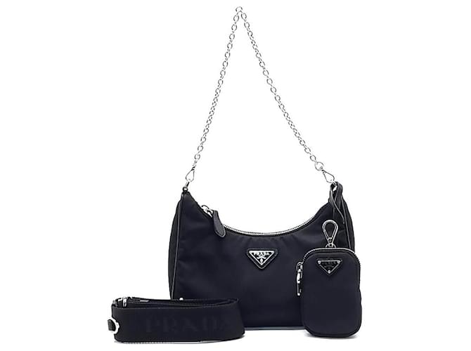 Prada  Tessuto Chain Strap Hobo Bag (1BH204) Black  ref.1287801