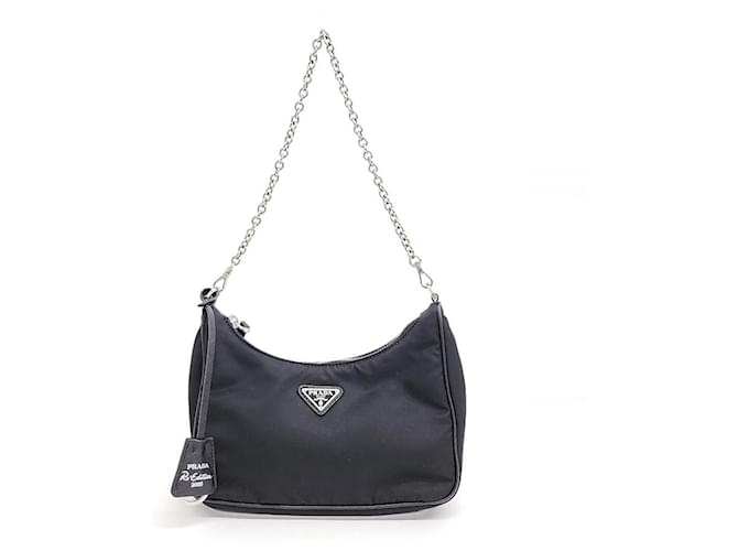 Prada  Tessuto Chain Strap Hobo Bag (1BH204) Black  ref.1287856