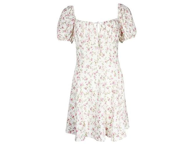 Reformation Ivory and Pink Square Neck Floral Dress White Viscose Rayon  ref.1287917