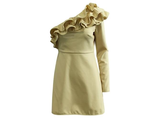 VALENTINO One Shoulder Dress with Frills Yellow Elastane  ref.1287919
