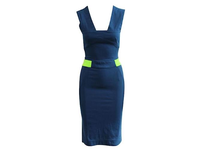 PREEN BY THORNTON BREGAZZI Harbour Kleid mit Neon-Elementen Blau Schweden Baumwolle Elasthan Nylon  ref.1287924