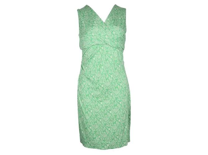 Diane Von Furstenberg Green & White Sleeveless Dress Silk  ref.1287964