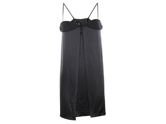Autre Marque CONTEMPORARY DESIGNER Slit Silk Dress Black Suede Polyester  ref.1287967