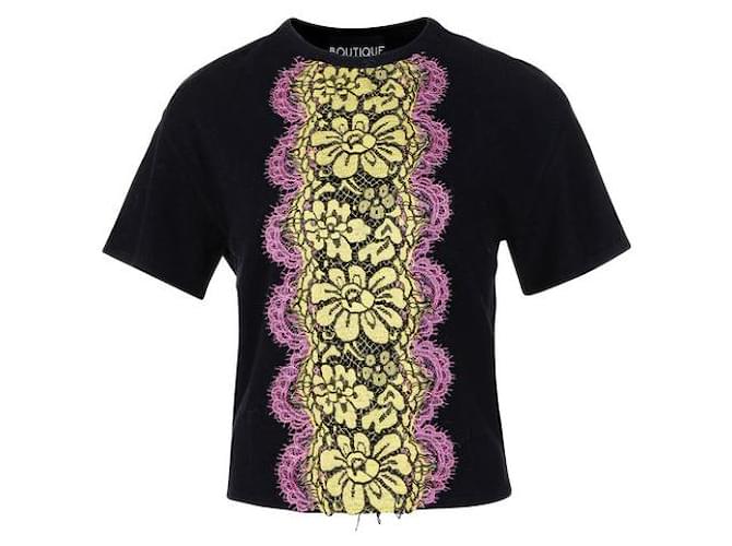MOSCHINO BOUTIQUE Camiseta Moschino con panel de encaje Negro Poliéster Rayo  ref.1287975