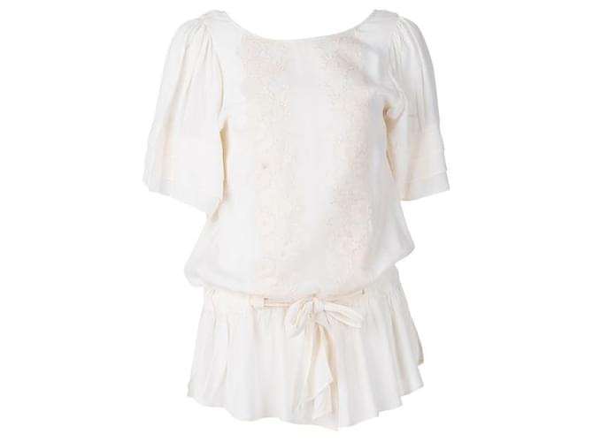 Magali Pascal Embroidered Lace Insert Top White Cotton Rayon  ref.1287993