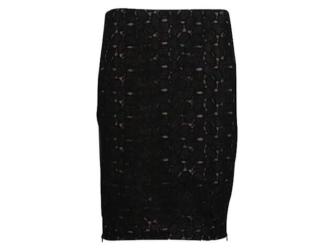 Diane Von Furstenberg Clover Pebble Lace Skirt with Leather Trim Black Cotton  ref.1287997