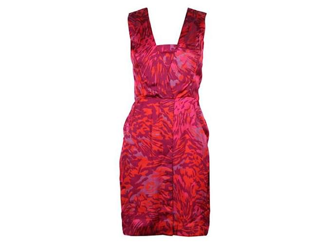 Autre Marque DESIGNER CONTEMPORAIN Rose, Robe mi-longue mauve et rouge à motif Polyester Multicolore  ref.1288003